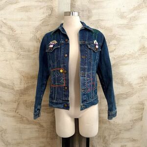 Vintage 90s Western Painted Denim Jean Jacket Coat Medium Wash Small